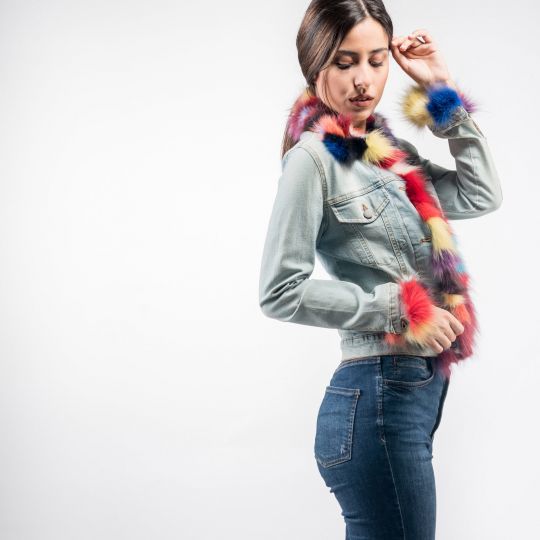 Jeans Jacket with Fox Trim