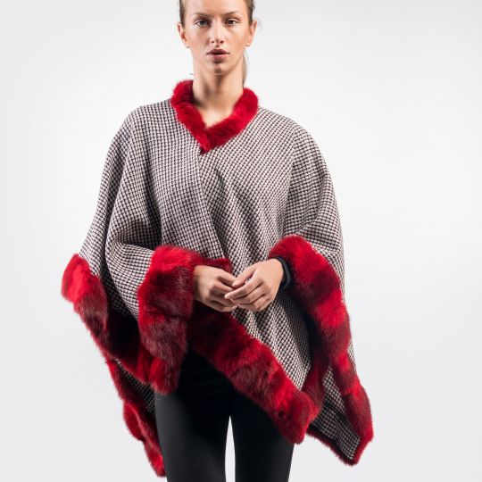 Damen Cape mit roter Bob Marten Bordüre