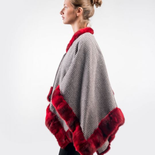 Damen Cape mit roter Bob Marten Bordüre