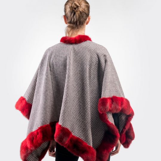 Damen Cape mit roter Bob Marten Bordüre