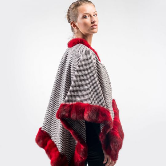 Damen Cape mit roter Bob Marten Bordüre