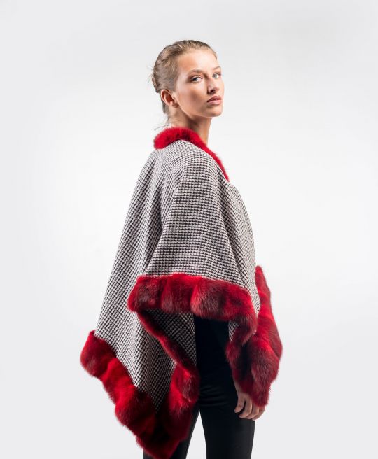 Damen Cape mit roter Bob Marten Bordüre