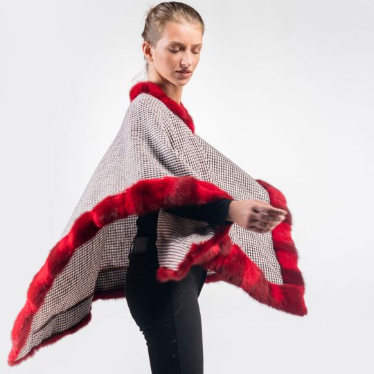 Damen Cape mit roter Bob Marten Bordüre