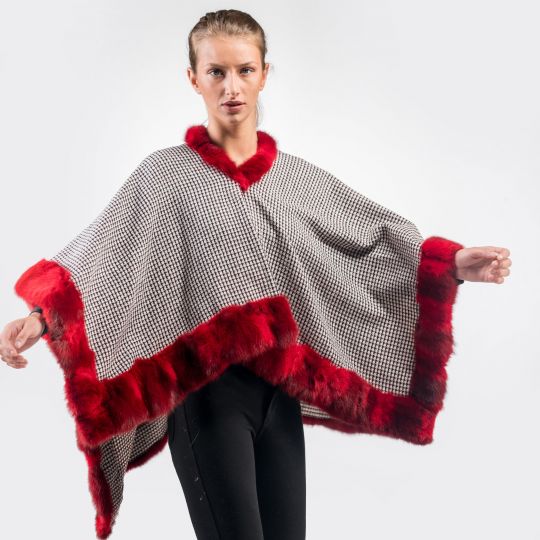 Damen Cape mit roter Bob Marten Bordüre