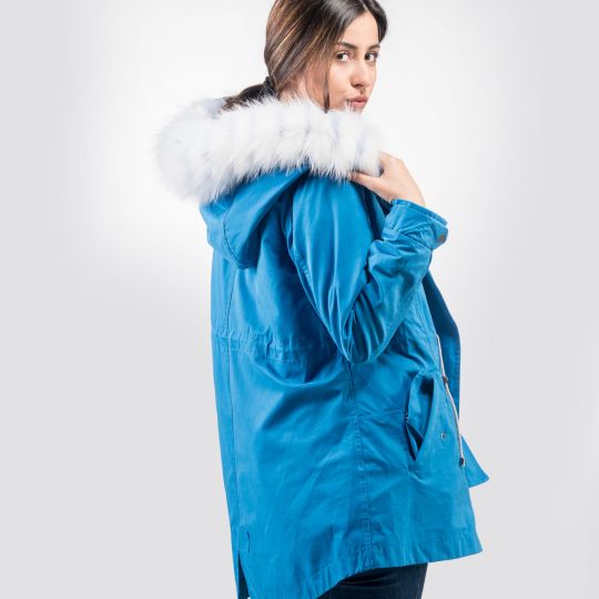 Blue Luxury Parka Trimming White Blue Shadow Fox Hood