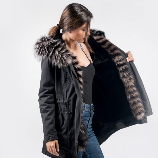 Black Parka with Velvet Mink Fur Lining