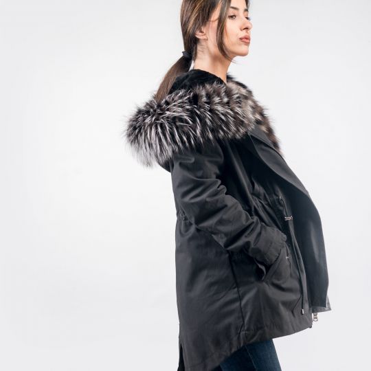 Black Parka with Velvet Mink Fur Lining