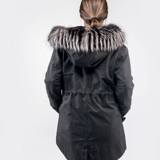 Black Parka with Velvet Mink Fur Lining