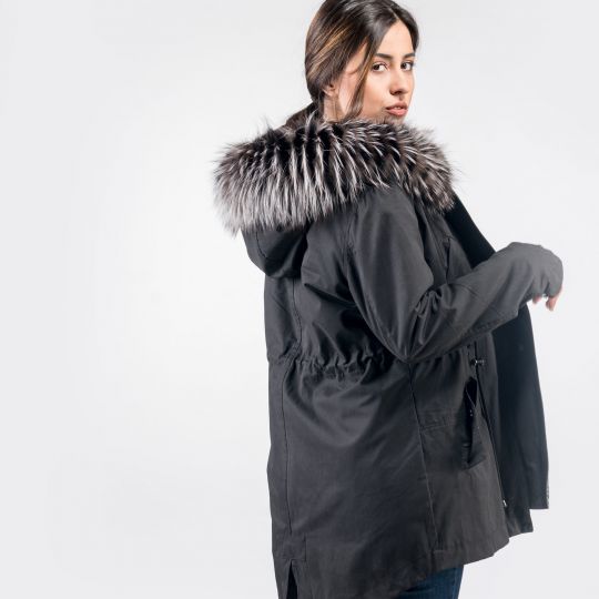 Black Parka with Velvet Mink Fur Lining