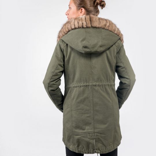 Luxury Khaki  Parka with Sable Fur Lining