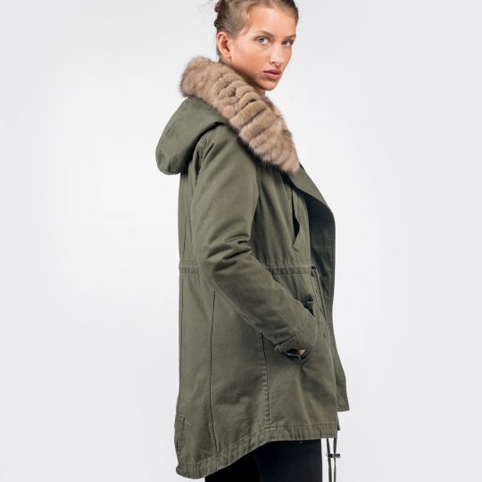 Khaki Luxury Parka Trimming Sable Hood