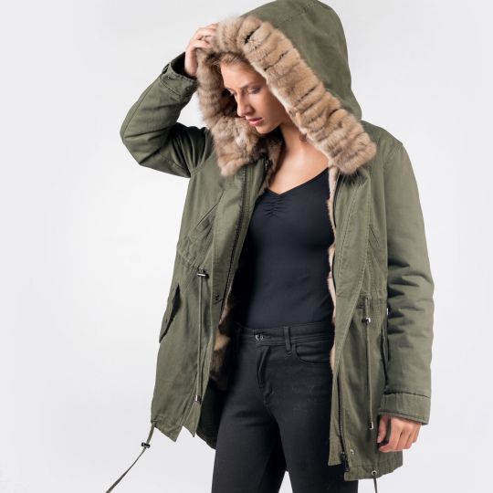 Luxury Khaki  Parka with Sable Fur Lining