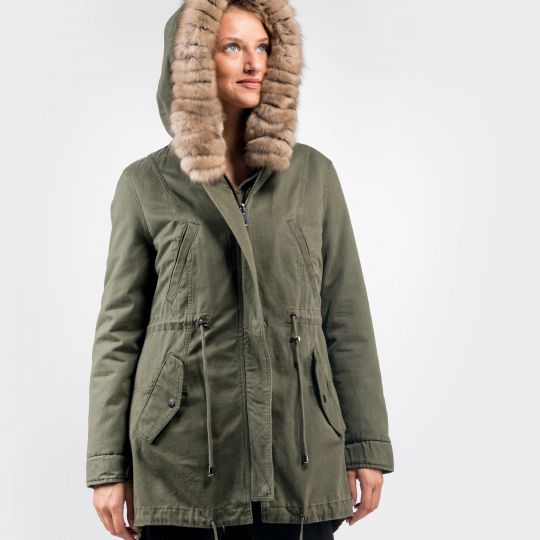 Luxury Khaki  Parka with Sable Fur Lining