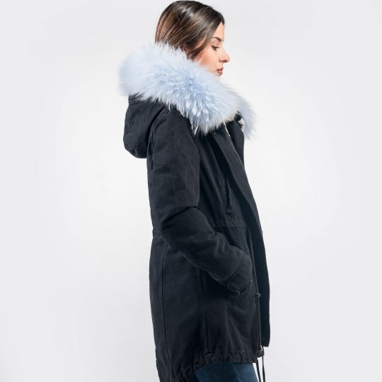 Black Parka with Velvet Mink Fur Lining