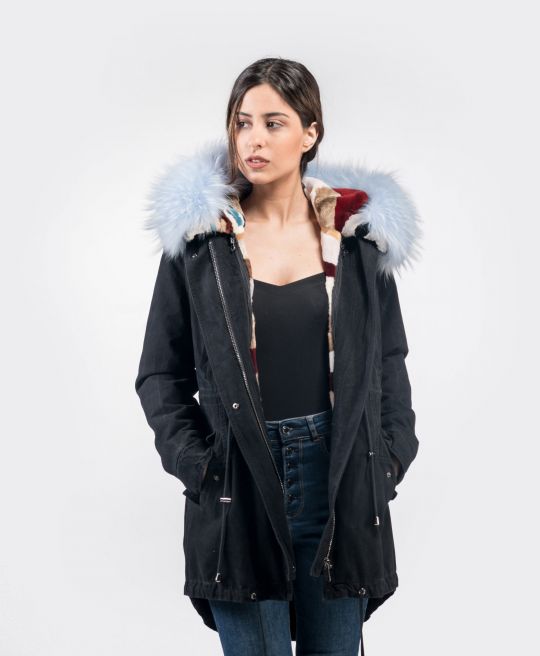 Black Parka with Velvet Mink Fur Lining