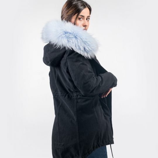 Black Parka with Velvet Mink Fur Lining