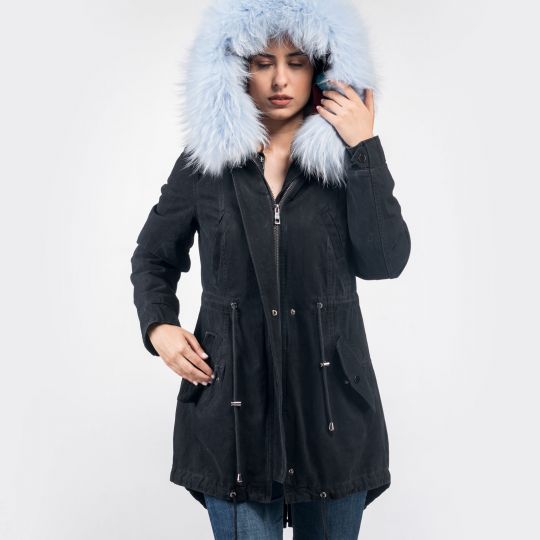 Black Parka with Velvet Mink Fur Lining