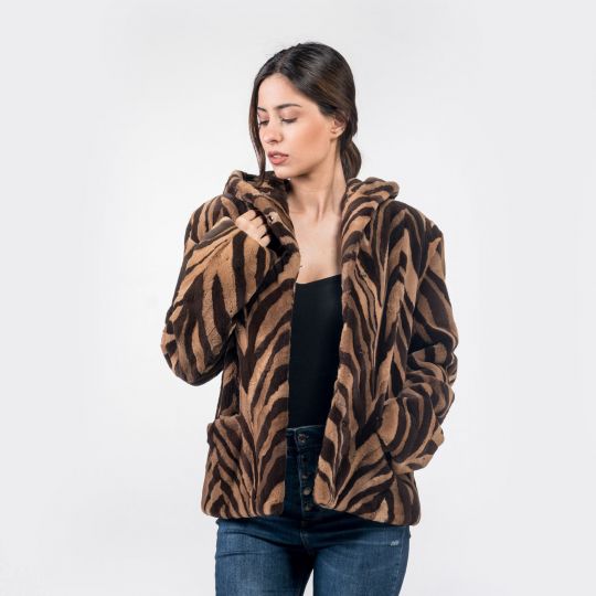 Hooded Beige Brown Mink Fur Jacket