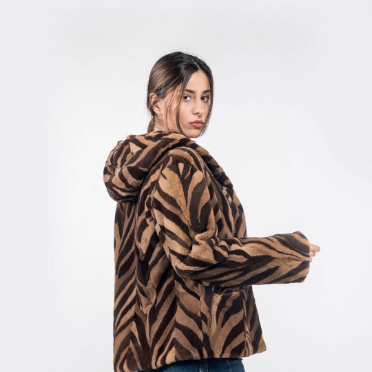 Hooded Beige Brown Mink Fur Jacket