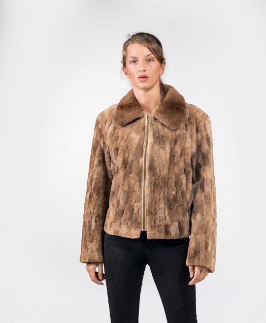 Zip Up Light Brown Mink Fur Jacket