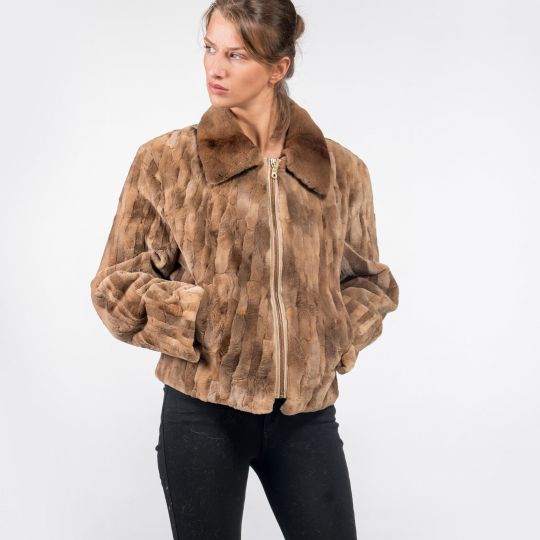 Zip Up Light Brown Mink Fur Jacket