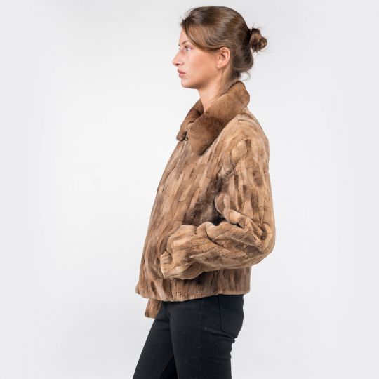 Zip Up Light Brown Mink Fur Jacket