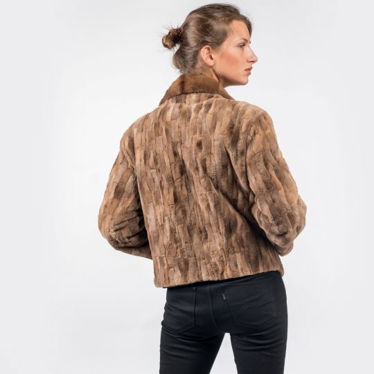 Zip Up Light Brown Mink Fur Jacket