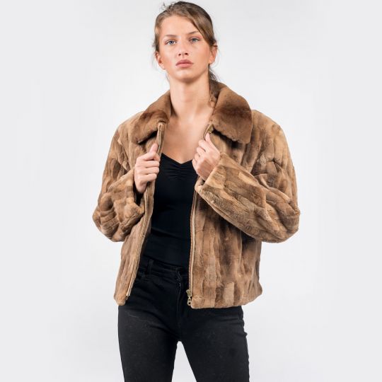 Zip Up Light Brown Mink Fur Jacket