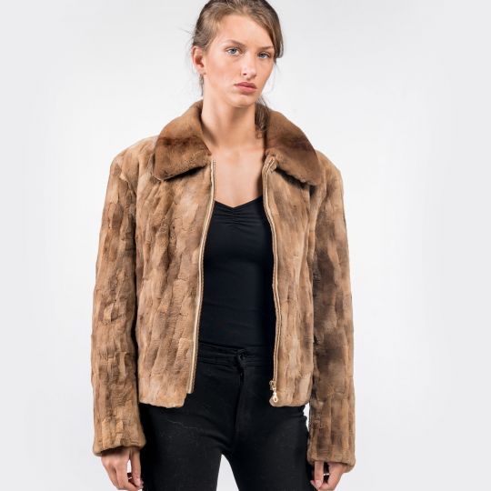 Zip Up Light Brown Mink Fur Jacket