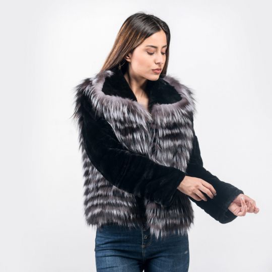 Arzante Fox Fur Jacket with Black Sheared Mink Sleeves