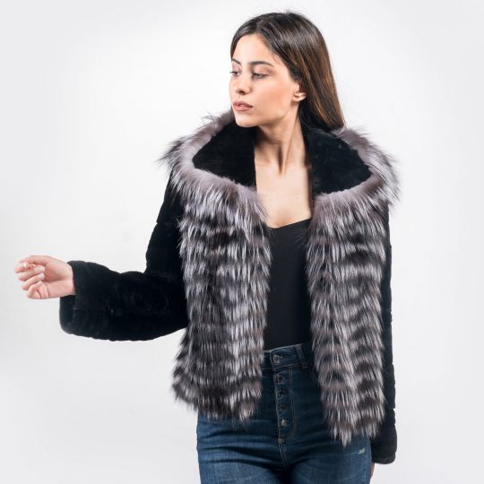 Arzante Fox Fur Jacket with Black Sheared Mink Sleeves