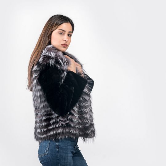 Arzante Fox Fur Jacket with Black Sheared Mink Sleeves