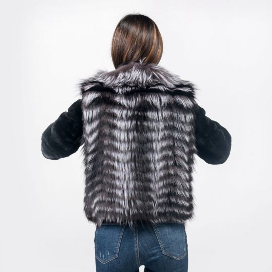 Arzante Fox Fur Jacket with Black Sheared Mink Sleeves