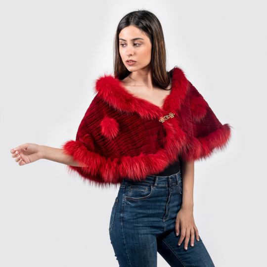 Elegant Red Sheared Mink Fur Stole with Red Arzante Trim