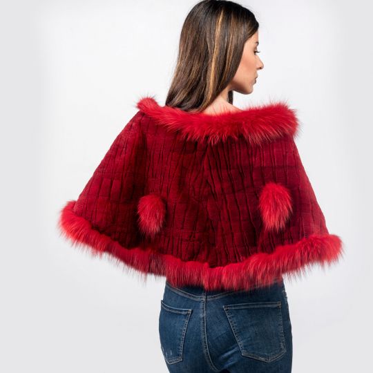 Elegant Red Sheared Mink Fur Stole with Red Arzante Trim