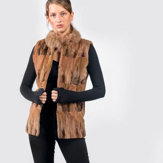 Beige Hair Cut Fox Fur Vest