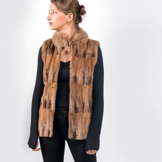 Beige Hair Cut Fox Fur Vest