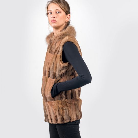 Beige Hair Cut Fox Fur Vest