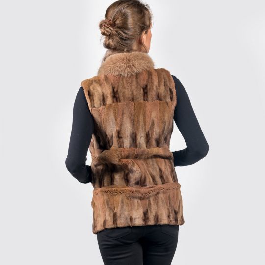 Beige Hair Cut Fox Fur Vest