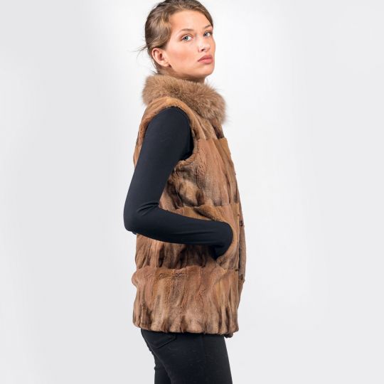 Beige Hair Cut Fox Fur Vest