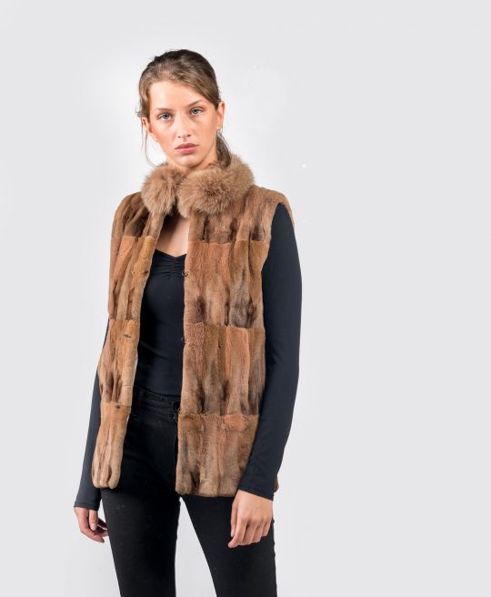 Beige Hair Cut Fox Fur Vest