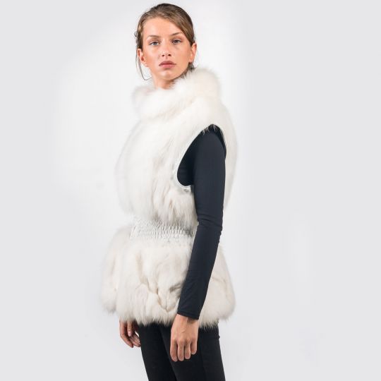 Shadow Fox Fur Vest with Leather Trim