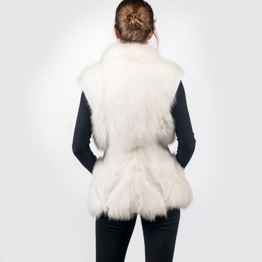 Shadow Fox Fur Vest with Leather Trim