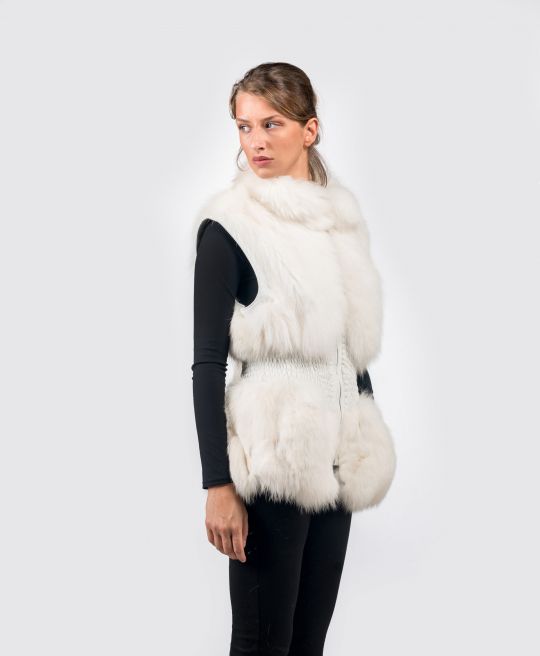 Shadow Fox Fur Vest with Leather Trim