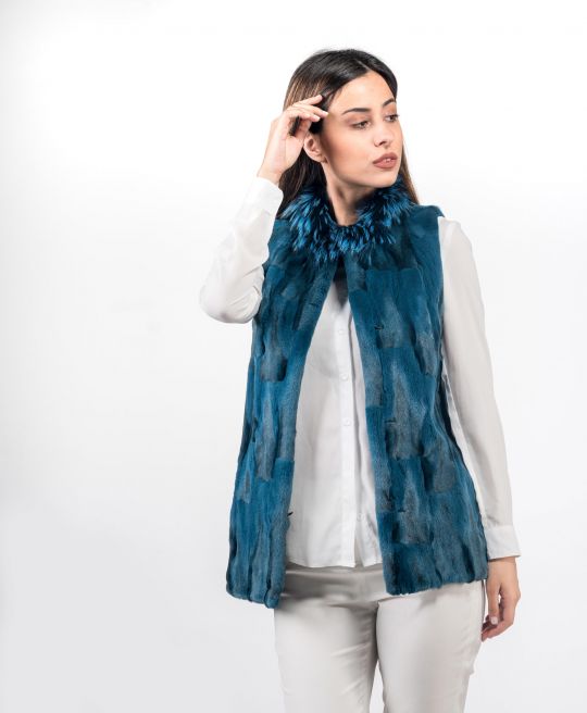 Hair Cut Blue Fox Fur Vest