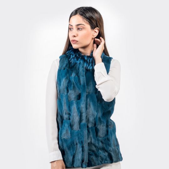 Hair Cut Blue Fox Fur Vest