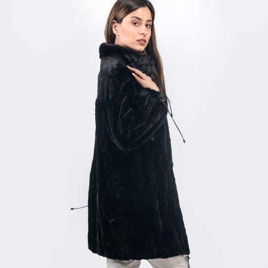 Schwarze Samt Nerz Pelzjacke mit Schwarzem Nerzkragen