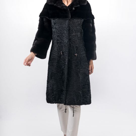 Black Astrakhan Fur Coat Upper Material Black Glama Mink