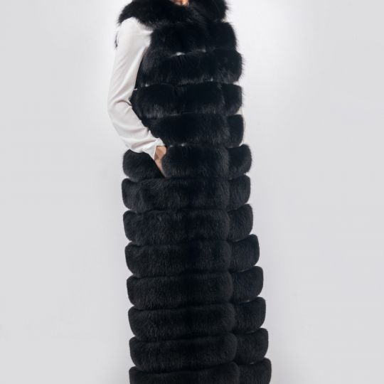 Long Black Fox Fur Vest