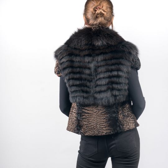 Dark Brown Frost Fox Fur Vest with Brown Astrakhan